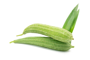 Fresh Angled loofah with drop of water isolated on white background