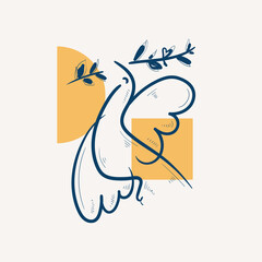 Peace illustration. hand drawn blue and yellow color. Vector for poster, card and social media.