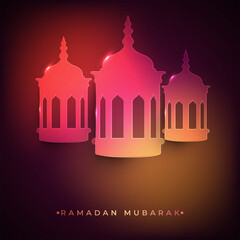 Paper Cut Gradient Arabic Lanterns With Light Effect On Brown Background For Ramadan Mubarak Concept.
