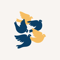 Peace illustration. hand drawn blue and yellow color. Vector for poster, card and social media.