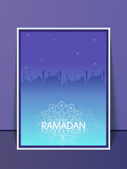 Ramadan Celebration Template Design With Silhouette Mosque In Gradient Blue Color.