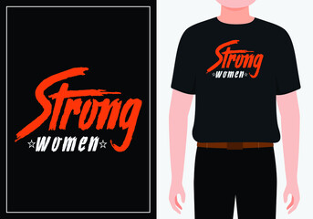 strong women Power vector lettering for t shirt. Hand drawn Feminism slogan. Woman motivational slogan. Vector calligraphic illustration of feminist movement. Modern design for t shirt  Vector