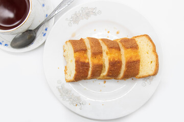 some slices of pound cake isolated on white background