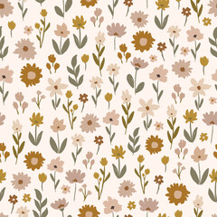 Wildflower meadow seamless pattern design for textile, fabric, wallpaper, stationery surface design. Floral digital repeating background
