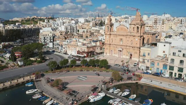Aerial view of Msida church, Malta island