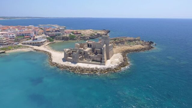 Aerial view of Le Castella from drone point of view, Calabria