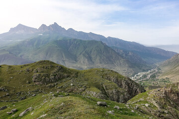 A mountain valley in the gorge of the Cherek-Balkar River in the vicinity of the Gymyhli tract. Caucasus 2021