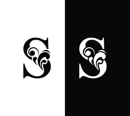 letter S black and white. flower  letters. Vintage ornament initial Alphabet. Logo vector 
