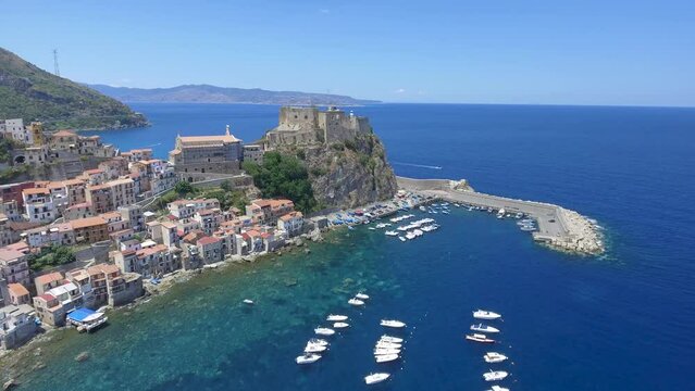 Aerial view of Scilla coastline, Calabria, Italy