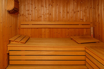 Empty traditional finnish sauna interior.