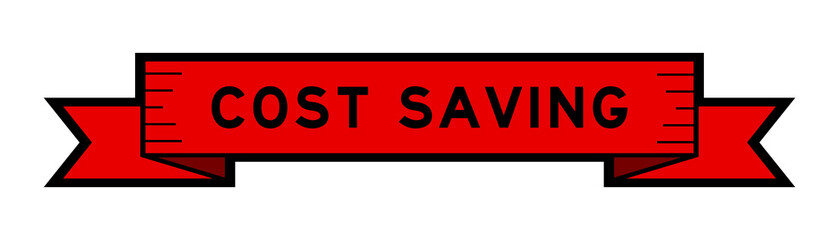 Ribbon label banner with word cost saving in red color on white background