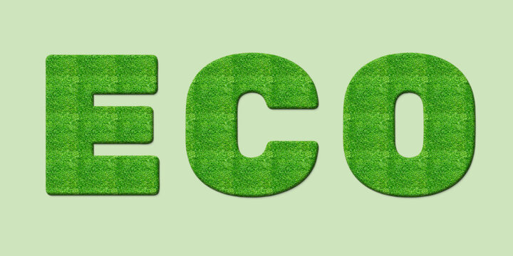 Buchstaben aus Gras-Textur mit hellgr&uuml;nem Hintergrund und der Aufschrift ECO
