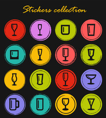 Glasses and cups icons set