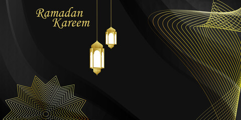 Luxury Ramadan background, black and gold background vector design