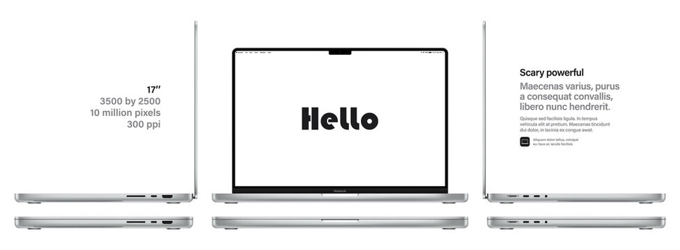 laptop silver color with blank screen front and side view isolated on white background. mockup of realistic and detailed notebook. stock vector illustration