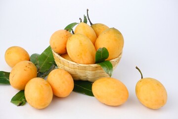 Marian plum,Marian mango or plango ,sweet and sour mayongchit isolated on white background.