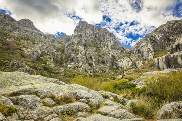 Scenic mountain landscape in the place of Covao da Ametade located in the natural Park of Serra da Estrela - Portugal. 