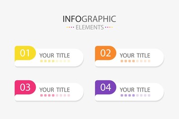 Flat infographic element long rounded frame template colorful with 4 colors isolated on white background.