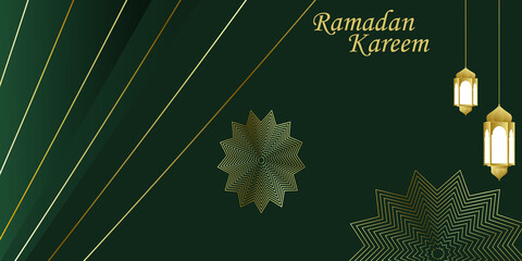 Luxury Ramadan background, green and gold background vector design