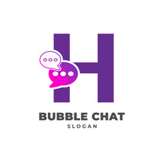 letter H with bubble chat decoration vector logo design