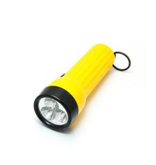 Yellow flashlight isolated on white background