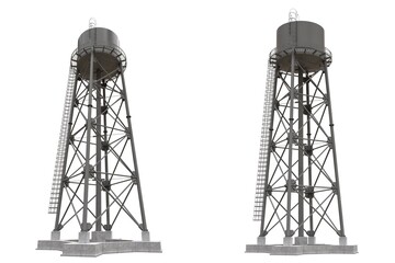 Water Tower. 3D illustration. watery resource reservoir and industrial high metal structure - obrazy, fototapety, plakaty