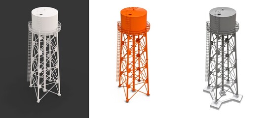 Water Tower. 3D illustration. watery resource reservoir and industrial high metal structure