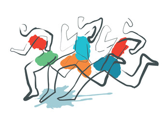 
Running race, jogging. 
Expresive Stylized illustratiob of three runners. Imitating of ink and brush drawing. Isolated on white background. Vector available.