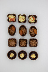 Few chocolates candy with filling