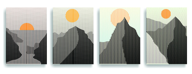 Art composition with lines .Modern art design .Neutral color stripes .Transition speed lines .Bauhaus art style .Geometric shape. Wall art .