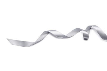 Curly silver ribbon on white background