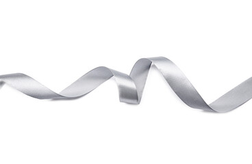 Curly silver ribbon on white background