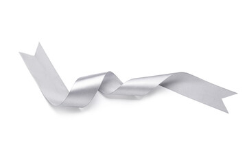 Curly silver ribbon on white background