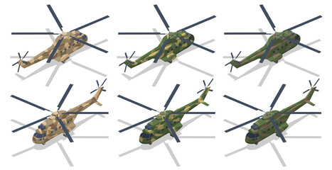 Isometric Military helicopter vector. Transport helicopter. Military Aviation Air Force - obrazy, fototapety, plakaty