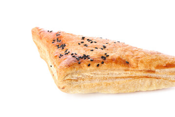 Tasty Uzbek samsa on white background