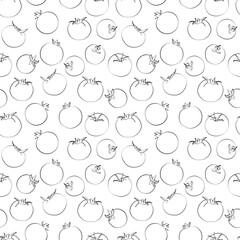 A set of seamless background. Vector line art style. Vegetable. Tomatoes. Isolated on white background. Black and white version. 1000x1000