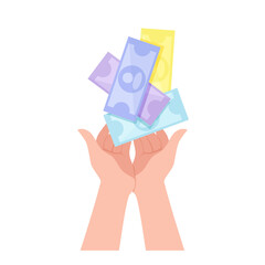 Money falls in two hands