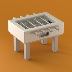 Monochrome Foosball Table on Orange Background, 3d Rendering