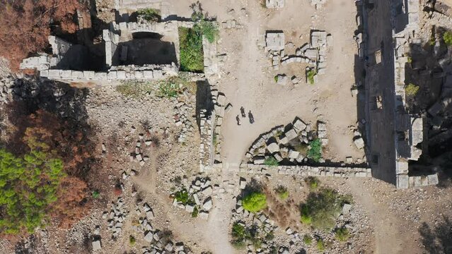 Taurus Mountains. Manavgat. Seleucia (Pamphylia, Lyre, Lyre). Forest fire in the mountains. The ancient ruins of Seleucia. Ancient city on the Mediterranean coast of Pamphylia, in Anatolia
