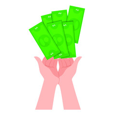 Green paper money falling in two hands