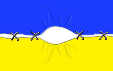 patched Ukraine flag stitches torn by russia 