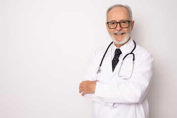 Smiling medical doctor with stethoscope. Isolated over white background