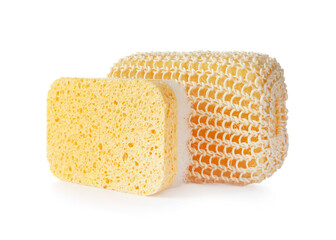 Bath sponges on white background