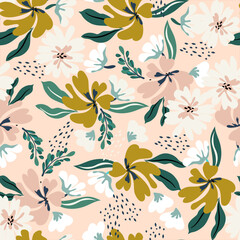 Blooming meadow pattern. Ditsy style. A Pattern for print, wallpaper, fabric, cushion, bedding, and much more
