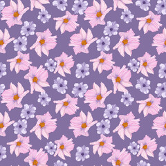 Ilustrated Floral With very peri color Seamless Pattern. Trendy color for fashion, fabric, print and much more. 
