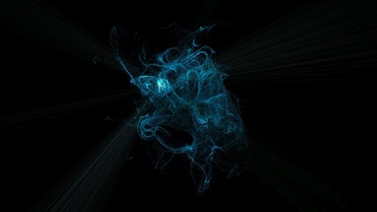 Blue glitter particles. Perfect particles burn sparks on a black background. 3d illustration