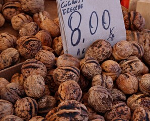 Italy, Sicily: Sicilian nuts at the market.