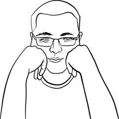 Pensive men with an anxious look. Facepalm. Sketch vector illustration.