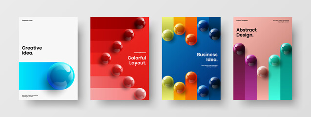 Vivid realistic balls leaflet template bundle. Bright pamphlet A4 vector design layout set.