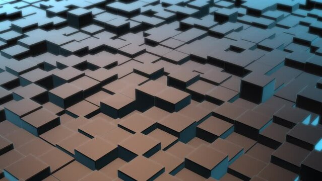 Abstract metal square geometric moving cubes 3d animation digital concept background. 4k UHD Seamless Loop